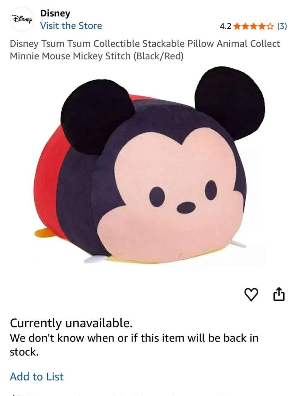 Disney Minnie Mouse Tsum Tsum Plush in Black, Red & Pink